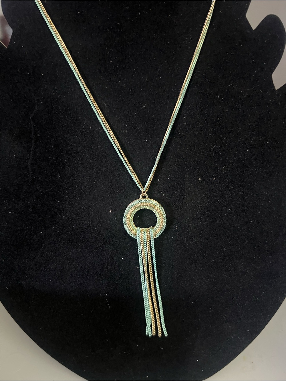 Gold and Teal Circle Tassel Pendant Necklace - Women Jewelry